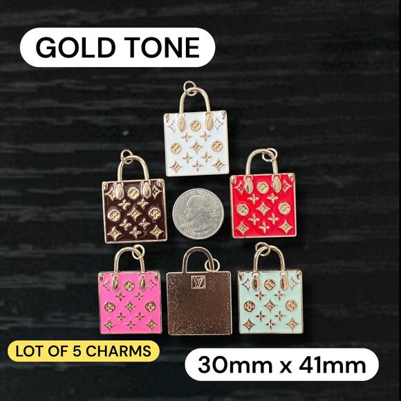 Lot of 5 LV Large Square Zipper Pull Button Charms 30mm x 41mm - Picture 1 of 1